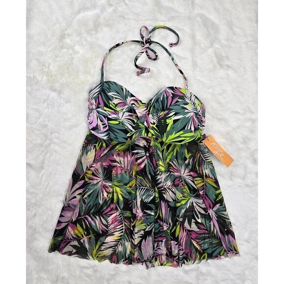 Kona Sol Floral Sheer Tankini Small - Picture 1 of 4